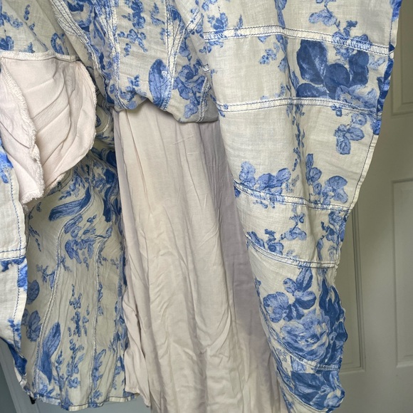 Free People Sully Floral Blue & Cream Babydoll Mini Dress Size M Romantic - Picture 10 of 14